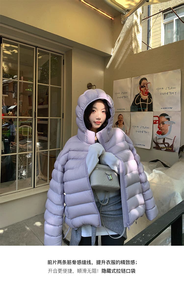 한국 스타일 루즈핏 2026 새로운 다운 재킷 여성 갈비 살 버블 푸 내부 및 외부 같은 재료 거북이 쇼트 스타일 후드 코튼 자켓 상세 이미지 8