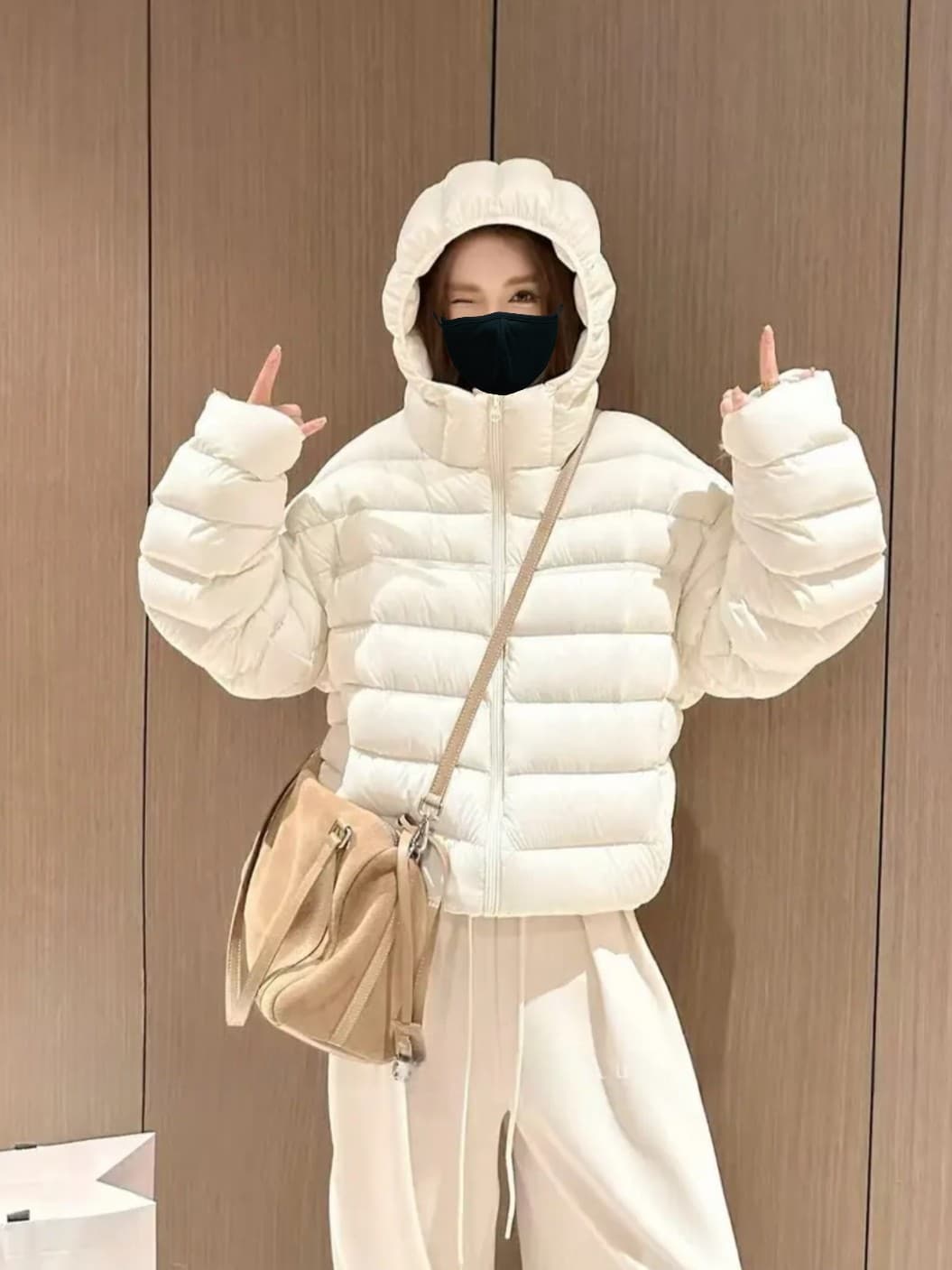 한국 스타일 루즈핏 2026 새로운 다운 재킷 여성 갈비 살 버블 푸 내부 및 외부 같은 재료 거북이 쇼트 스타일 후드 코튼 자켓 상세 이미지 38