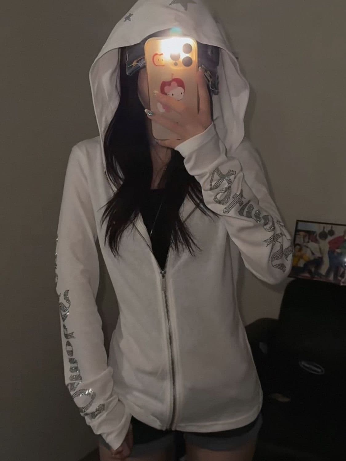 백금 지퍼 원본 명중 에디션 핫픽스 광저우 눈꽃 얼음 차가운 면 후드 국방 블라우스 상세 이미지 6