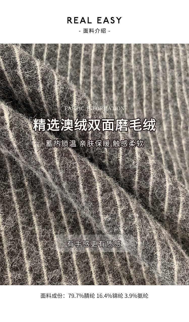 연삭 플리스 두꺼운 스트라이프 긴팔 티셔츠 여성 느긋한 바람 루즈핏 인사이드 가져 가라. 만나는 맨위 2025 가을 겨울철 새로운 상세 이미지 8