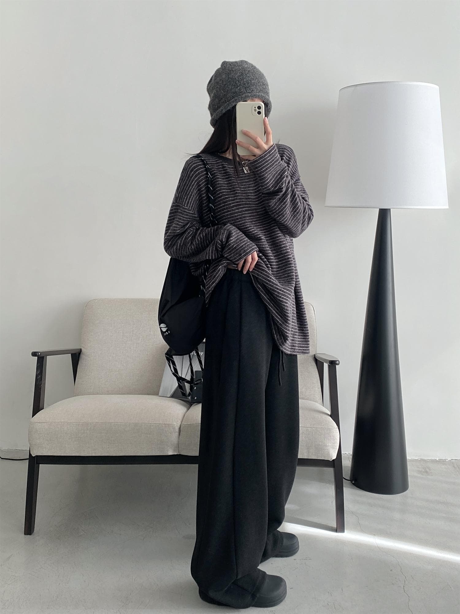 연삭 플리스 두꺼운 스트라이프 긴팔 티셔츠 여성 느긋한 바람 루즈핏 인사이드 가져 가라. 만나는 맨위 2025 가을 겨울철 새로운 상세 이미지 9