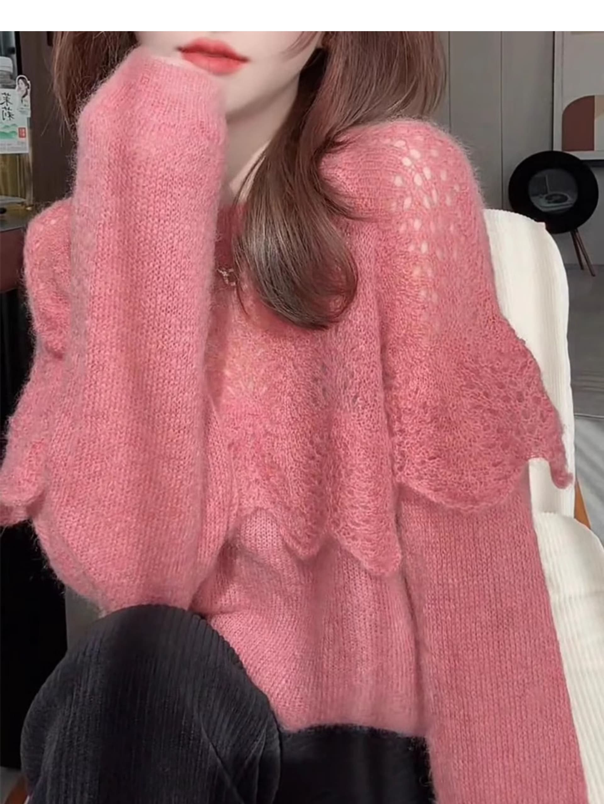 프랑스식 프릴 홀로우 아웃 자수 긴팔 니트 스웨터 여성 겨울 새로운 슈퍼 잘 생긴 외국 가스 Chic 부드러운 찹쌀 스웨터 이미지 4