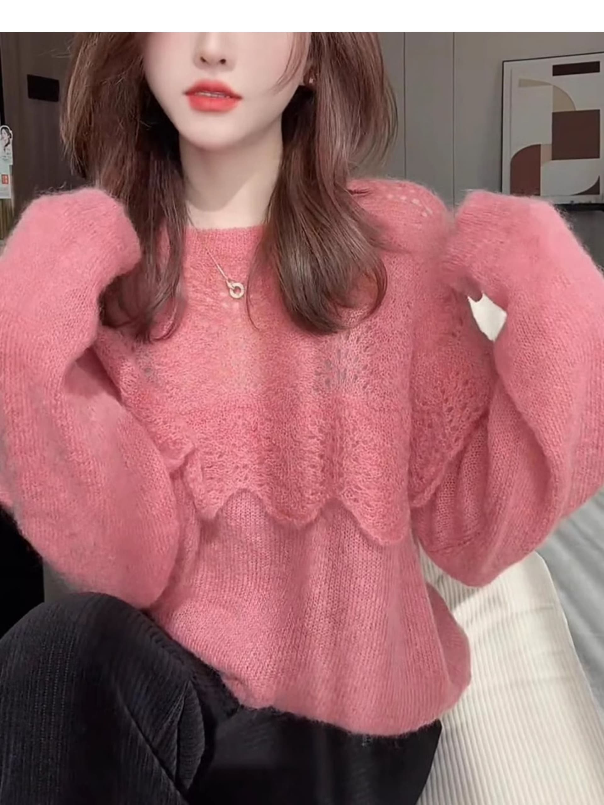 프랑스식 프릴 홀로우 아웃 자수 긴팔 니트 스웨터 여성 겨울 새로운 슈퍼 잘 생긴 외국 가스 Chic 부드러운 찹쌀 스웨터 상세 이미지 4