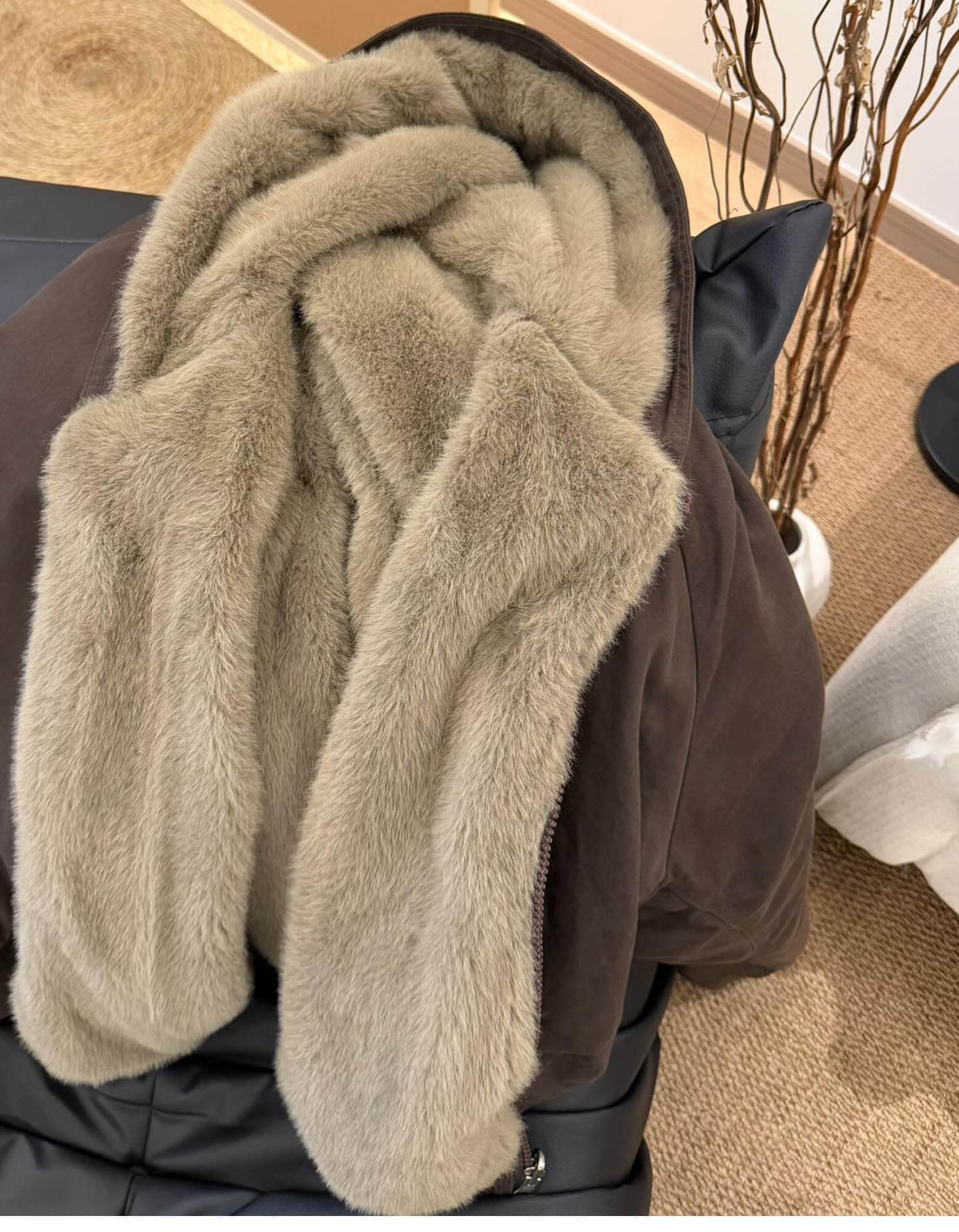 눈 국가 따뜻한 겨울 양면 착용 무거운 두꺼운 좌 산 조각 워싱 면 의류 재킷 재킷 수달 털 다용도 여성 상세 이미지 1
