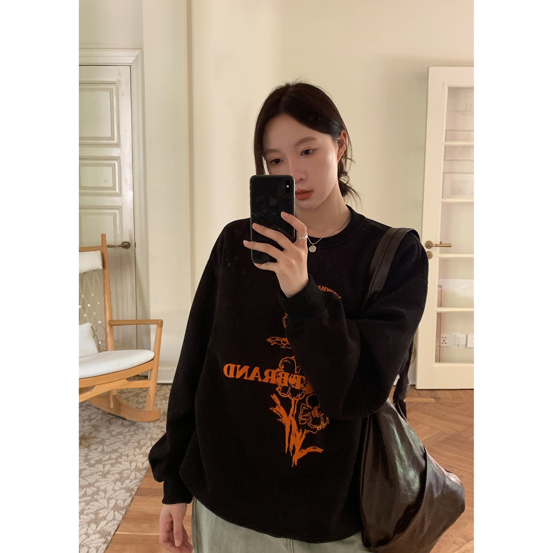 경관 그림 새로운 모방 Mianhua 면 복합 얇은 스타일 310g 털이 있는 400g 라운드 넥 후드티 여성 프린트 국경 간 이미지 4