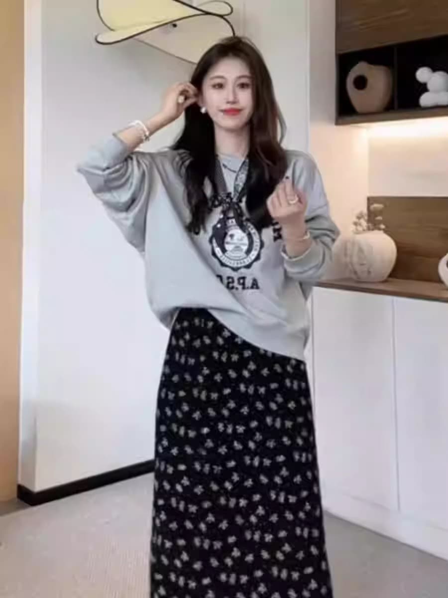 경관 그림 모방 Mianhua 면 복합 얇은 스타일 310g 털이 있는 400g 라운드 넥 후드티 여성 프린트 국경 간 상세 이미지 6