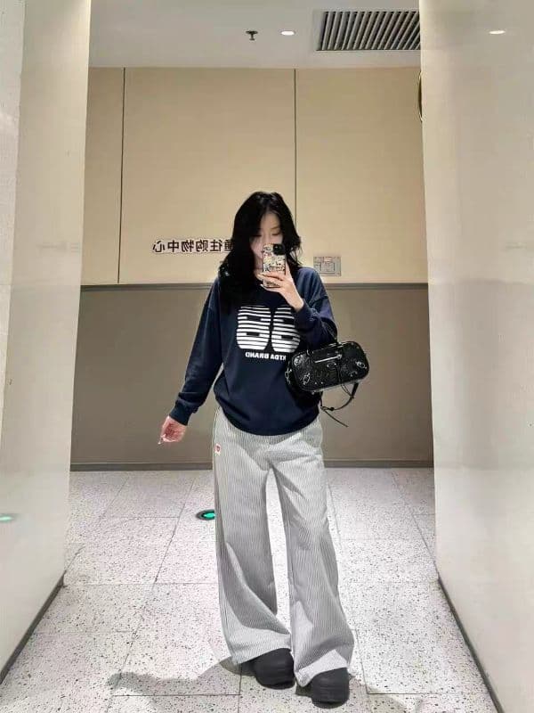 210 그램 21 이후 패키지 칼라 프린트 가을 드레스 구두 긴팔 티셔츠 여성 순면 라운드 넥 맨위 상세 이미지 4