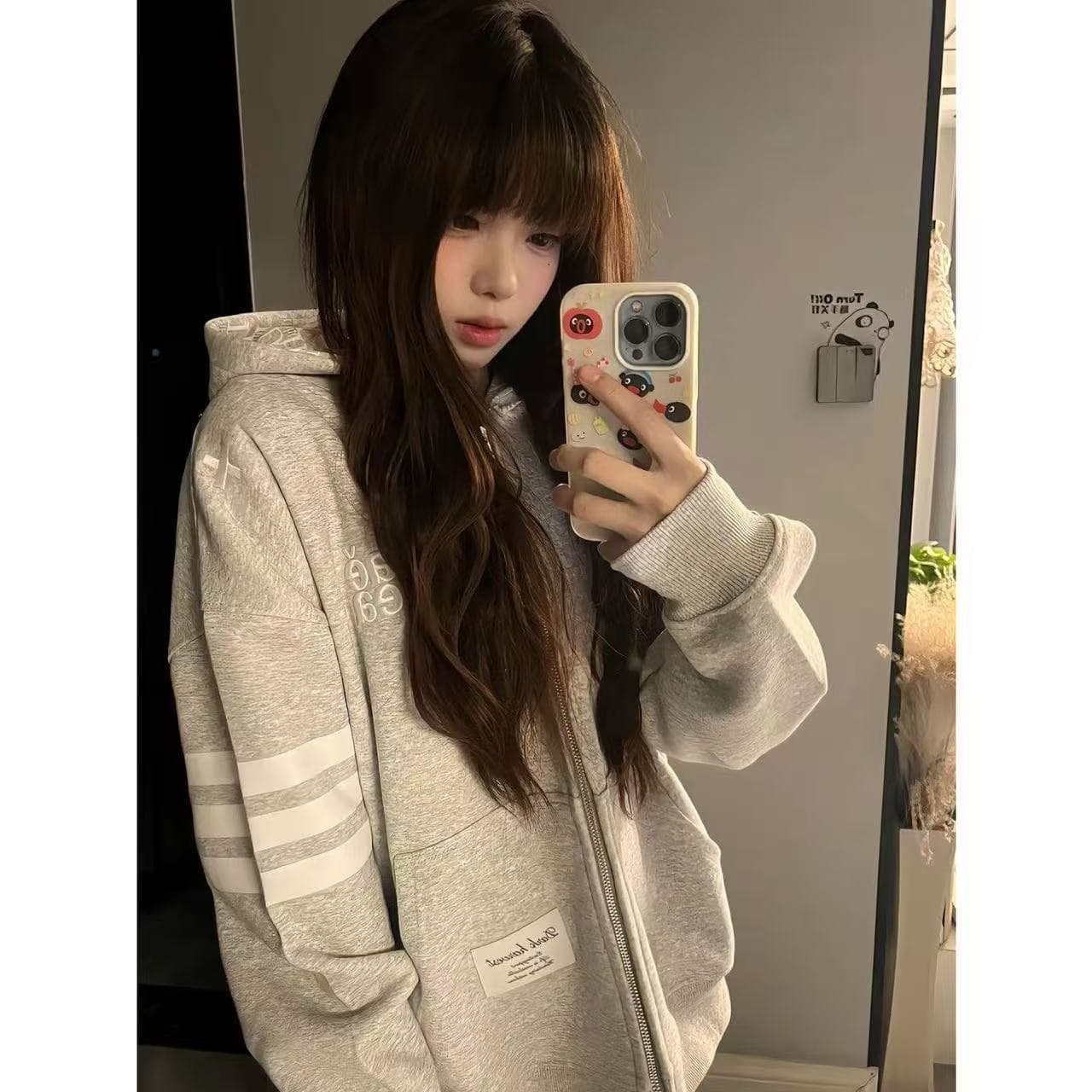 후아 면 복합 320 그램 원본 자수 테두리 자수 후드 티 스웨터 여성 봄 가을 얇은 스타일 카디건 코트 상세 이미지 3