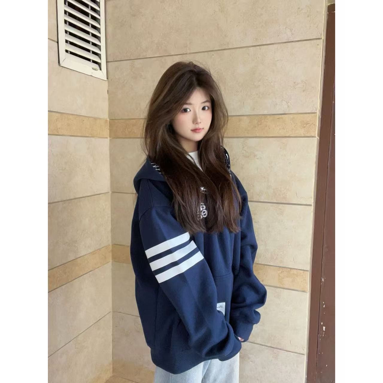 후아 면 복합 320 그램 원본 자수 테두리 자수 후드 티 스웨터 여성 봄 가을 얇은 스타일 카디건 코트 상세 이미지 8