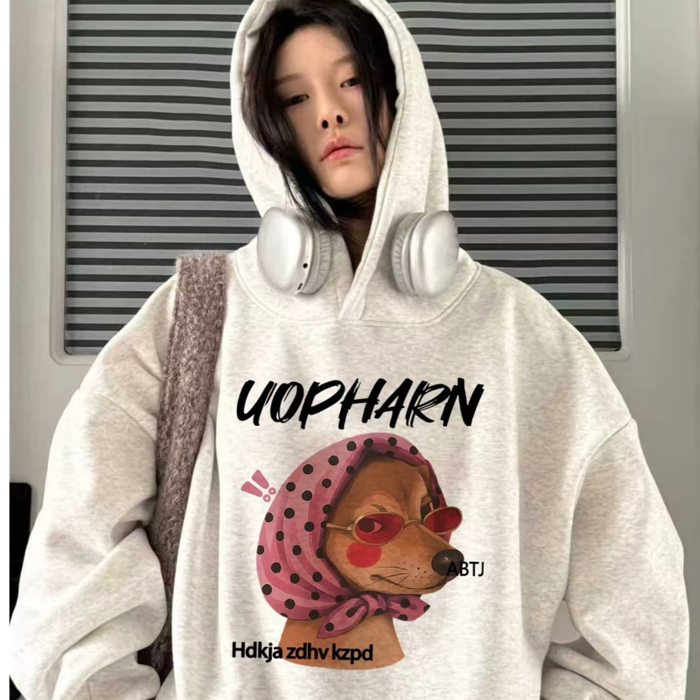 후아 면 복합 없음 모자 로프 있음 주머니 후드 티 스웨터 여성 얇은 스타일 털이 있는 이미지 4