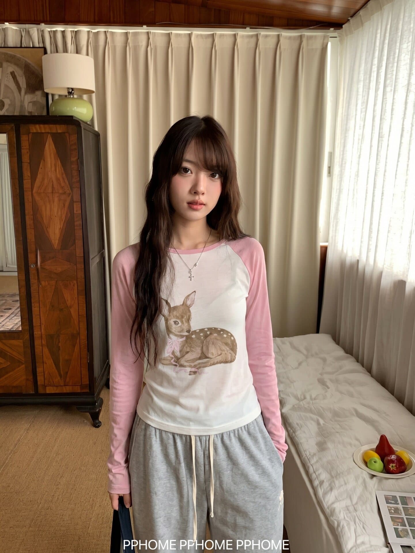 라이 경기 서울 귀여운 인쇄 플라워 인서트 어깨 긴팔 티셔츠 여성 여름과 가을 배색 패치워크 라운드 넥 캐주얼 느긋한 센스 맨위 상세 이미지 6