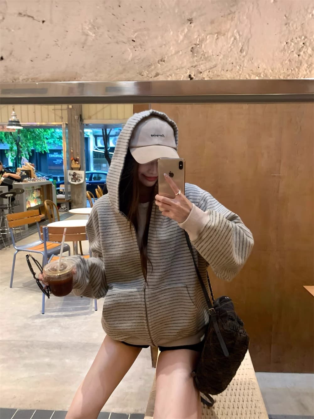 아메리칸 레트로 한 부서 후드 티 스웨터 여성 코트 가을 느긋한 바람 루즈핏 스트라이프 배색 오픈 가디건 다용도 맨위 상세 이미지 3