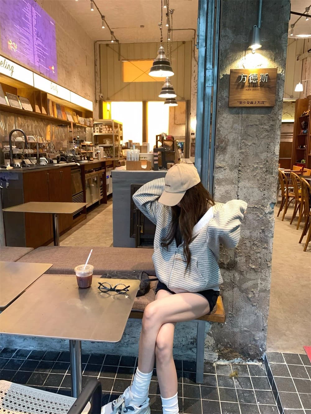 아메리칸 레트로 한 부서 후드 티 스웨터 여성 코트 가을 느긋한 바람 루즈핏 스트라이프 배색 오픈 가디건 다용도 맨위 상세 이미지 6