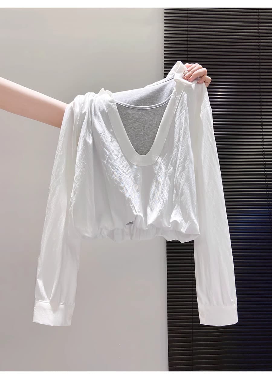 한 부서 패치워크 페이크 레이어드 긴팔 여성 셔츠 2026 이른 가을 새로운 디자인 센스 루즈핏 슬림해 보이는 품격 작은 셔츠 상세 이미지 4