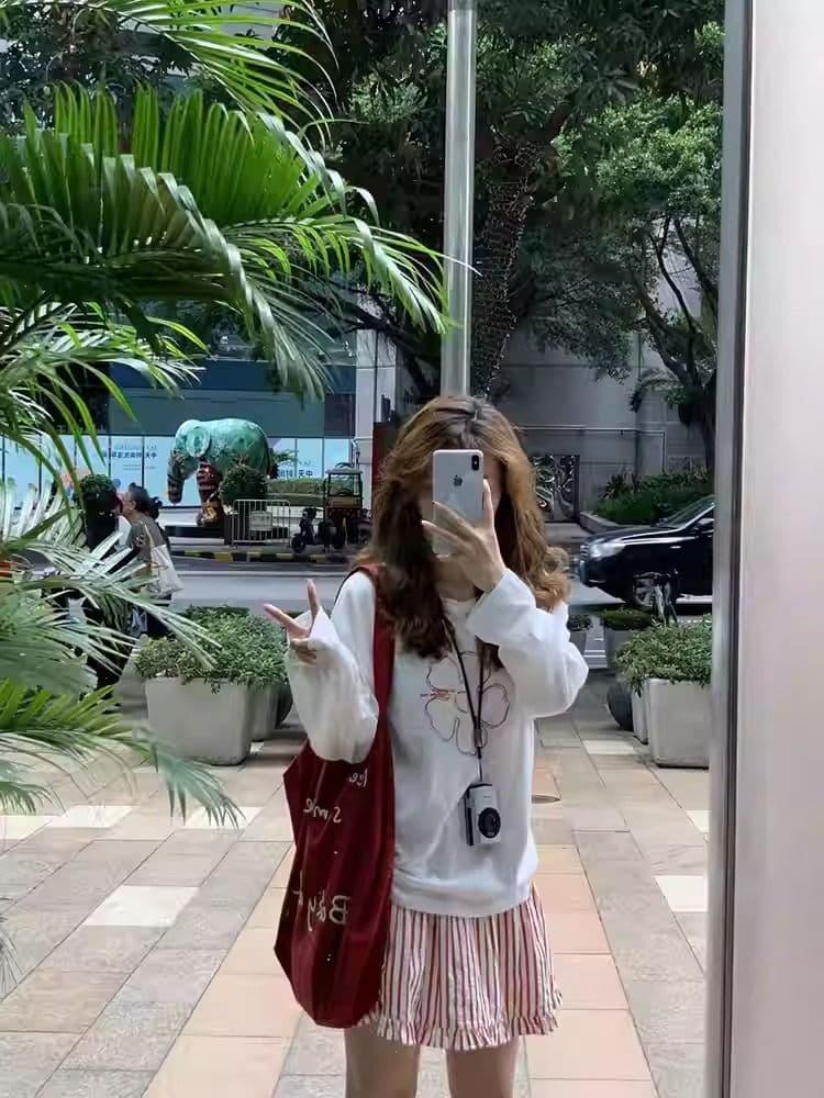21 순면 이후 패키지 칼라 프린트 긴팔 티셔츠 여성 루즈핏 라운드 넥 맨위 이미지 3