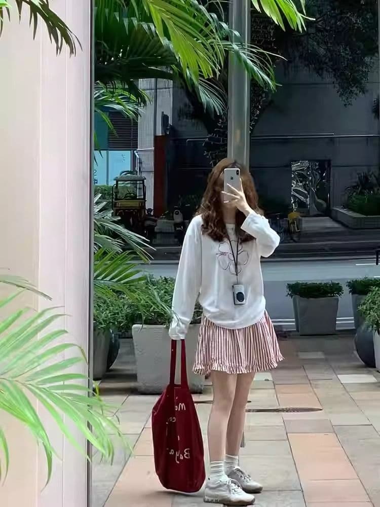 21 순면 이후 패키지 칼라 프린트 긴팔 티셔츠 여성 루즈핏 라운드 넥 맨위 상세 이미지 3