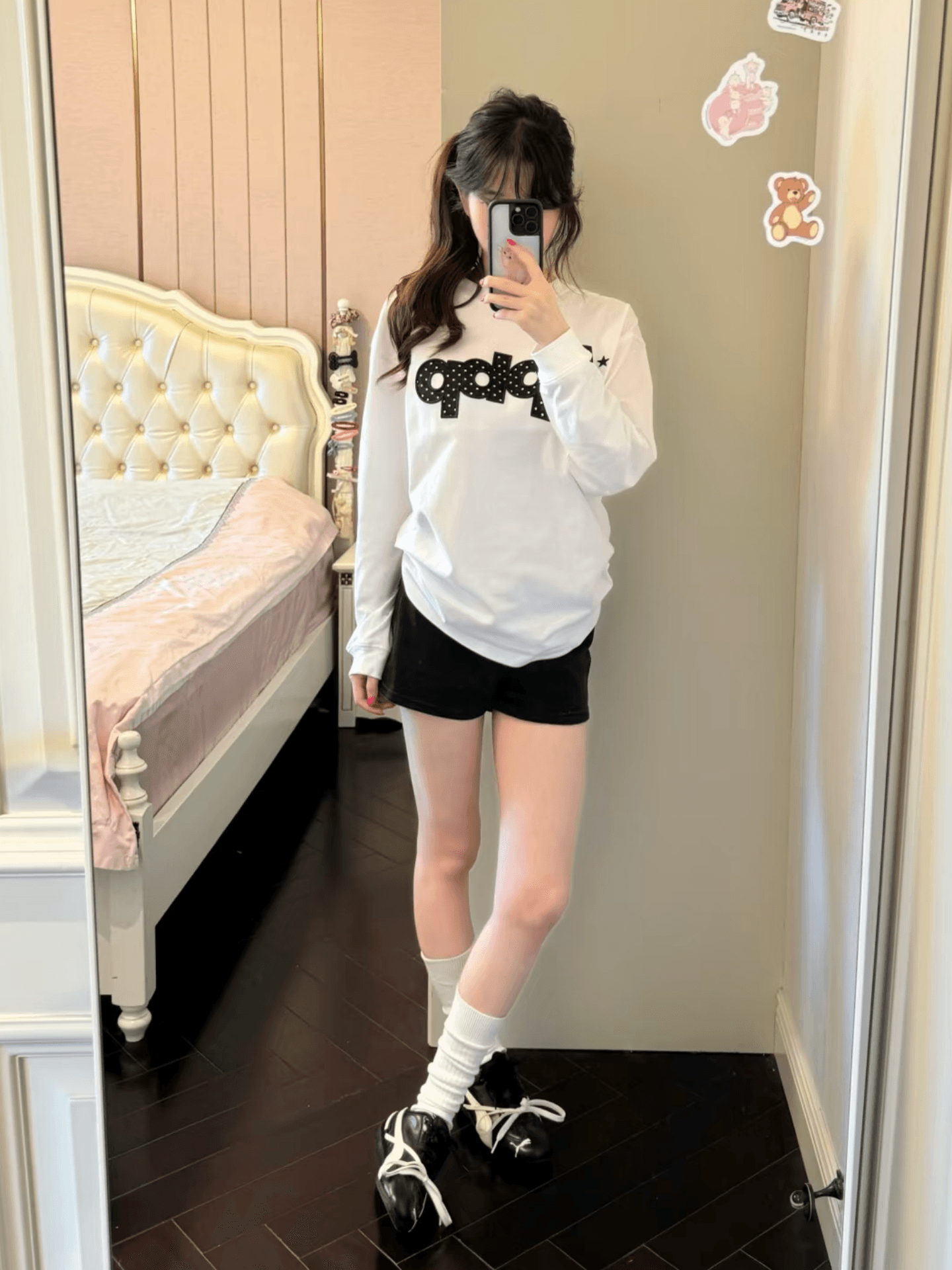 21 순면 이후 패키지 칼라 뭉치 구두 긴팔 프린트 티셔츠 여성 루즈핏 라운드 넥 맨위 이미지 4