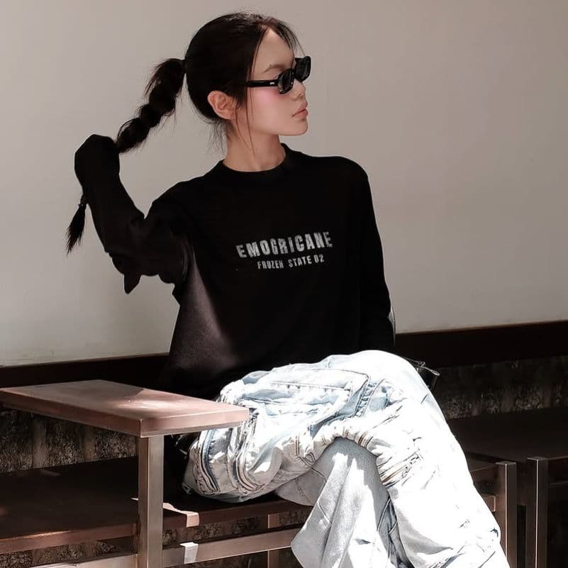 210 그램 21 이후 패키지 칼라 프린트 가을 의상 긴팔 티셔츠 여성 루즈핏 순면 라운드 넥 맨위