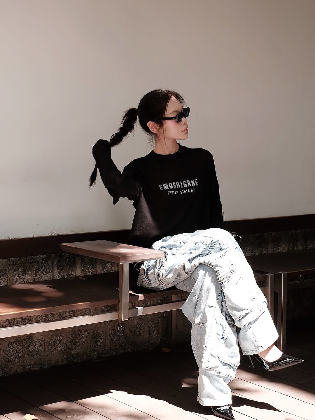 210 그램 21 이후 패키지 칼라 프린트 가을 의상 긴팔 티셔츠 여성 루즈핏 순면 라운드 넥 맨위 상세 이미지 2