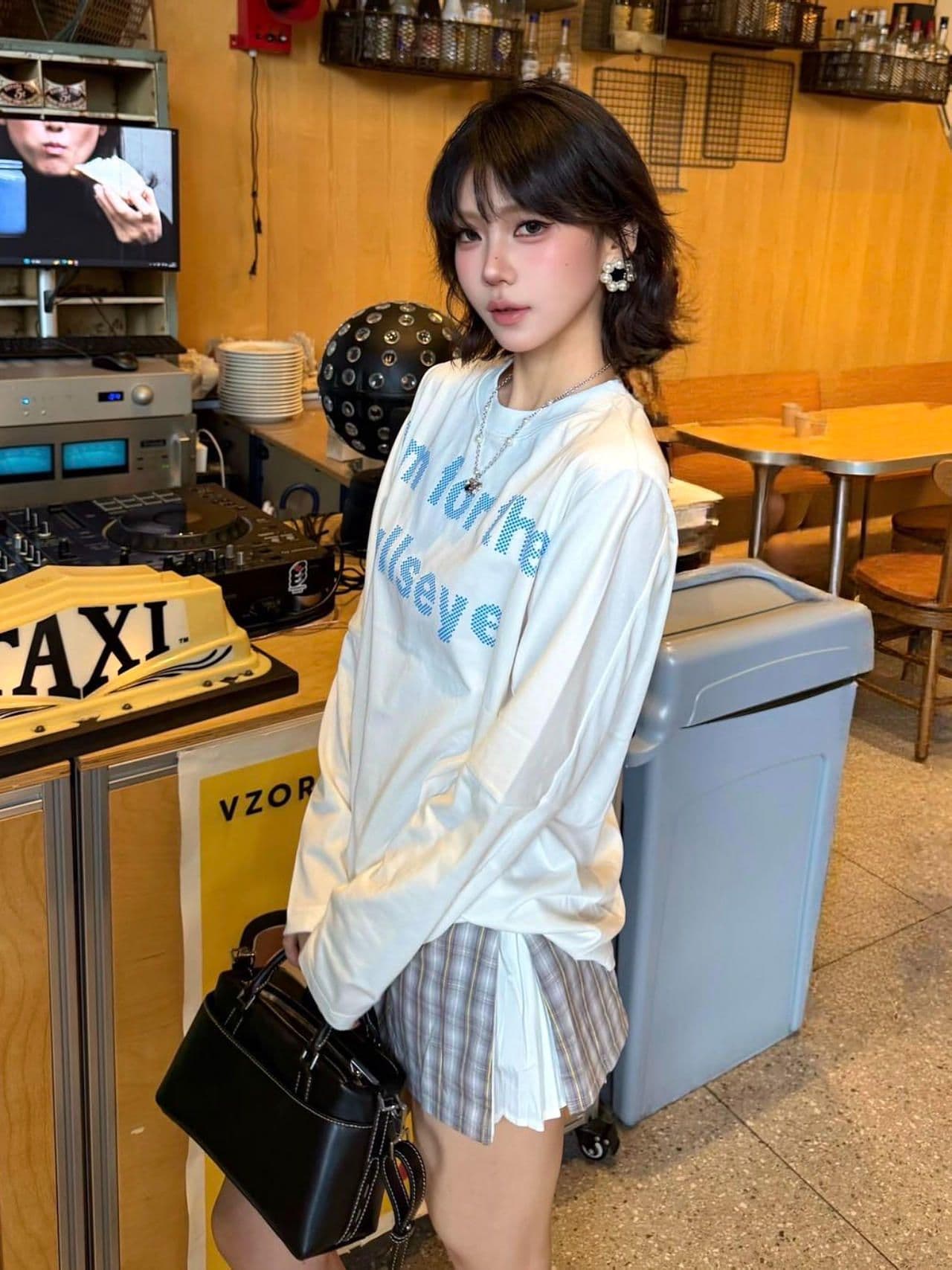 210 그램 21 이후 패키지 칼라 프린트 가을 의상 긴팔 티셔츠 여성 루즈핏 순면 라운드 넥 맨위 이미지 2