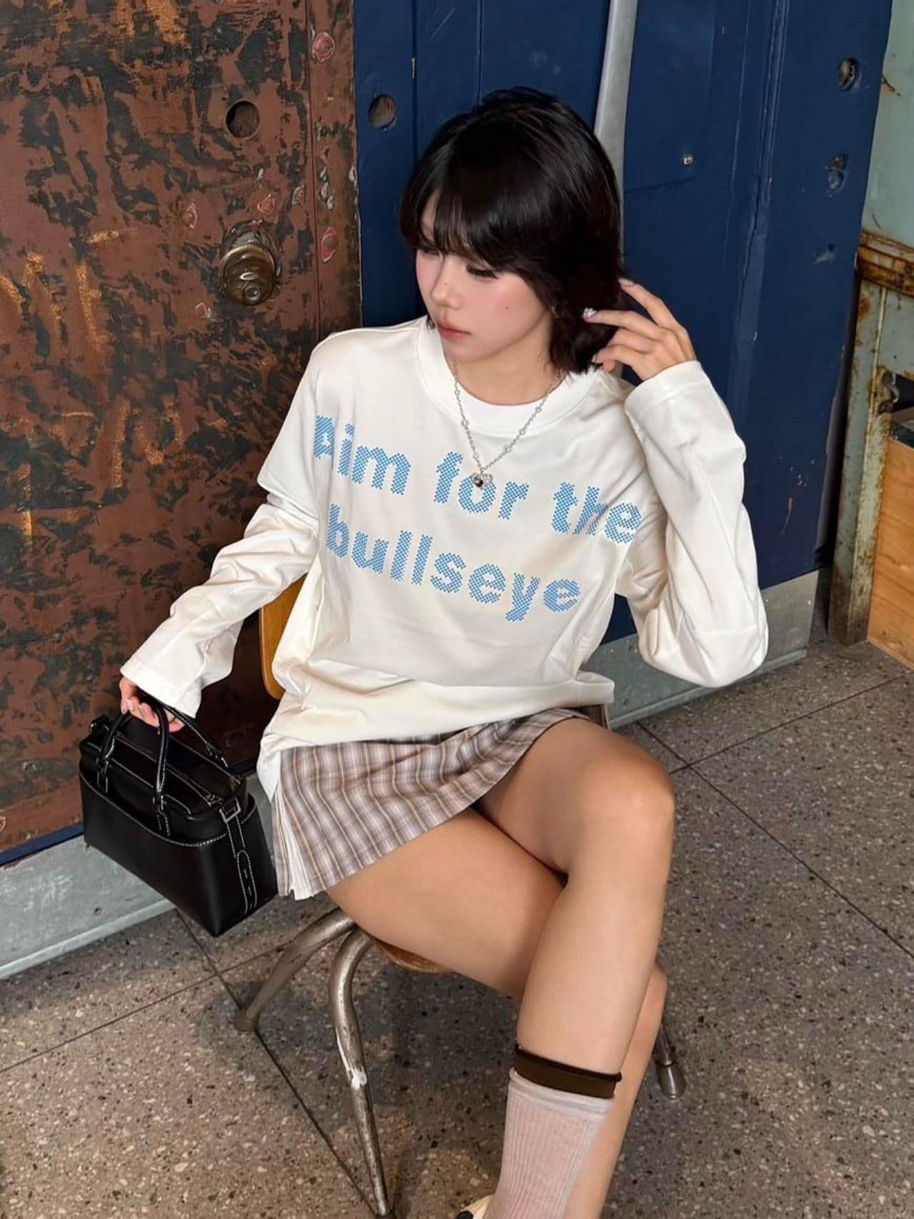 210 그램 21 이후 패키지 칼라 프린트 가을 의상 긴팔 티셔츠 여성 루즈핏 순면 라운드 넥 맨위 이미지 3