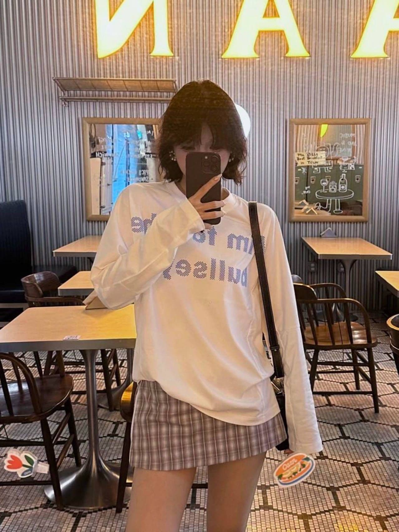 210 그램 21 이후 패키지 칼라 프린트 가을 의상 긴팔 티셔츠 여성 루즈핏 순면 라운드 넥 맨위 상세 이미지 5