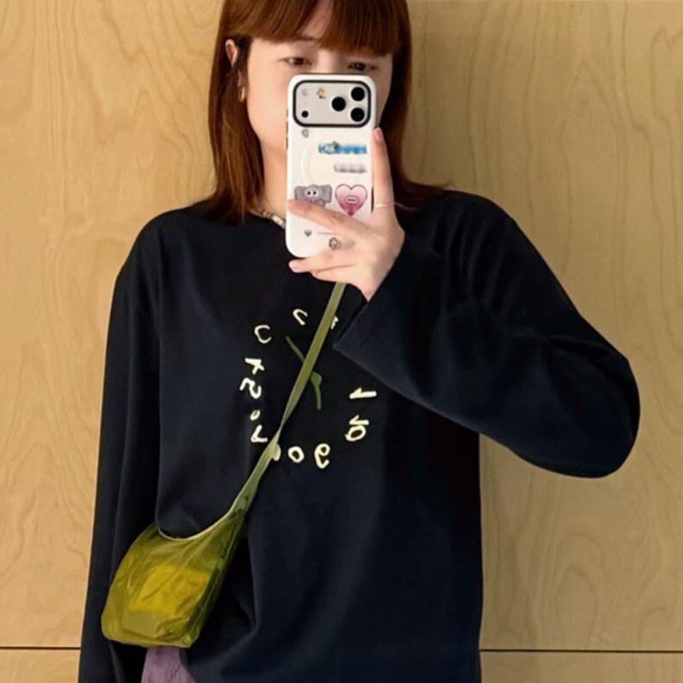 210 그램 21 이후 패키지 칼라 프린트 가을 의상 긴팔 티셔츠 여성 루즈핏 순면 라운드 넥 맨위