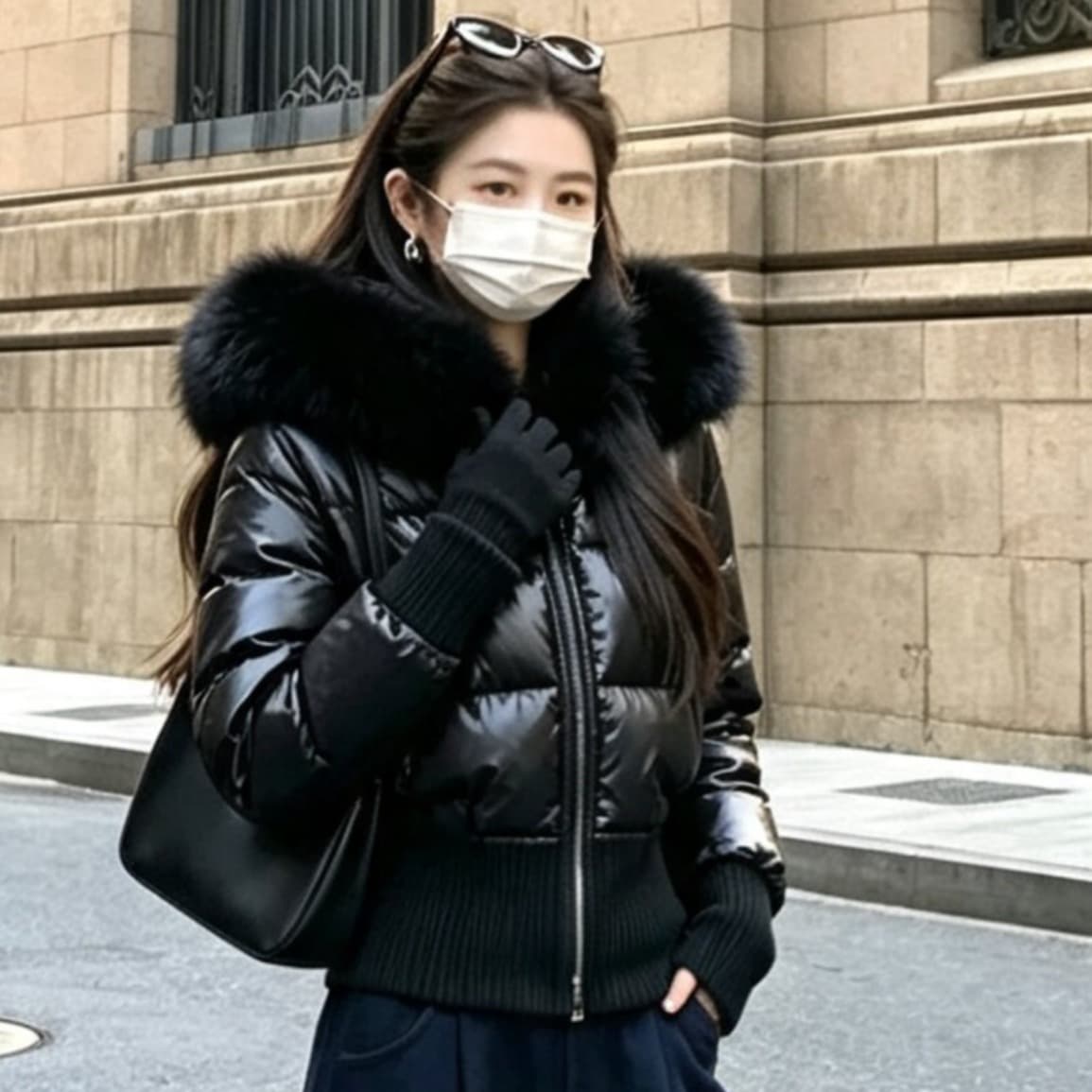 한 부서 네리 털이 있는 방수 가죽 표면 허리 수축 패딩 재킷 다운 코트 겨울 재킷 두꺼움 목화 진딧물 면 의류 여성 이미지 5