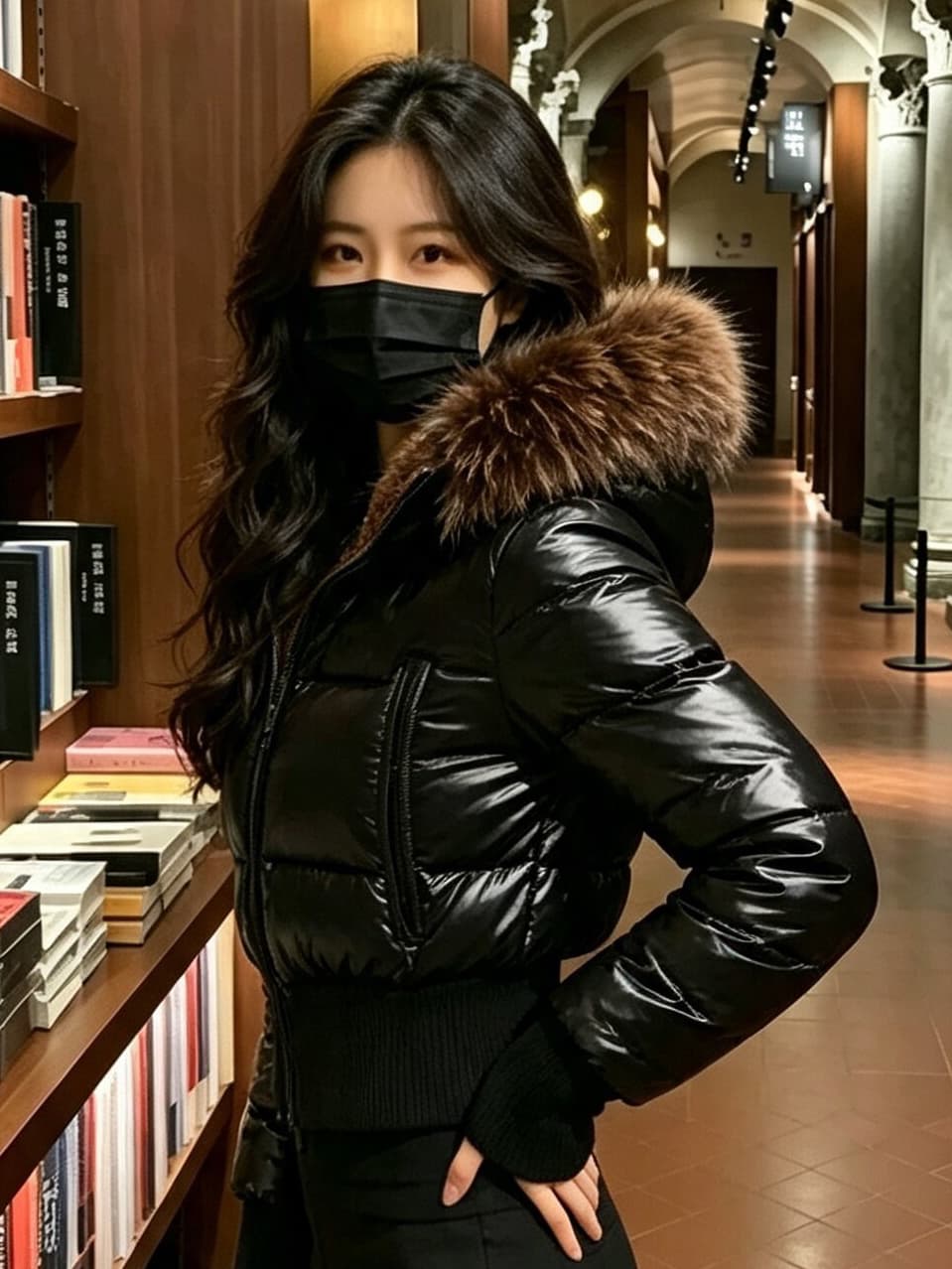 한 부서 네리 털이 있는 방수 가죽 표면 허리 수축 패딩 재킷 다운 코트 겨울 재킷 두꺼움 목화 진딧물 면 의류 여성 상세 이미지 15