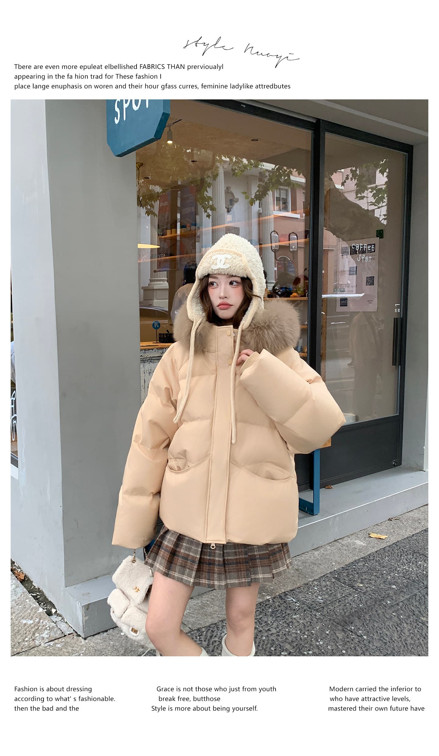 큰 모피 칼라 핑크색 후드 아래 면화 의류 여성 겨울 새로운 작은 키 달콤함 보온 클립 목화 진딧물 두꺼운 재킷 상세 이미지 18