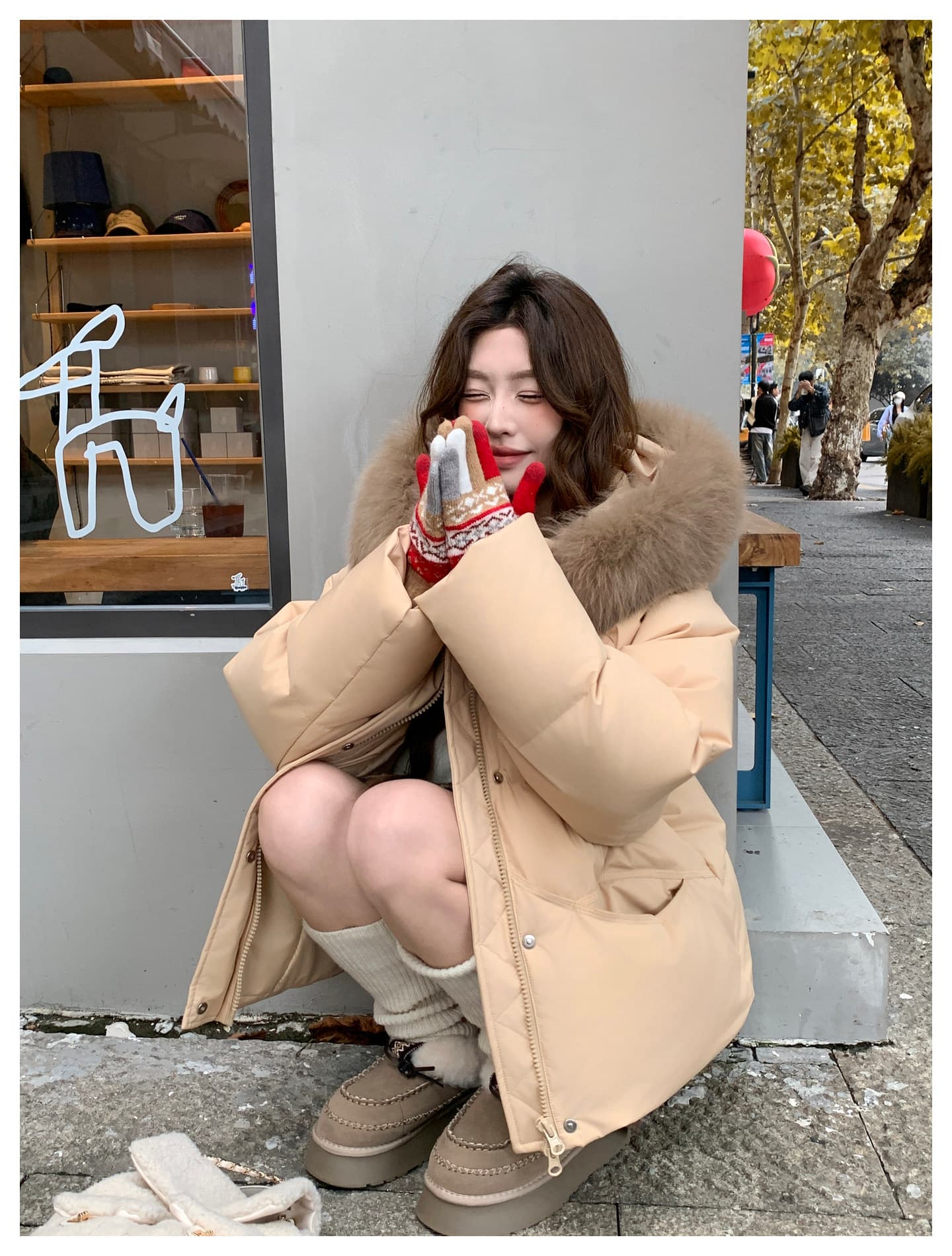 큰 모피 칼라 핑크색 후드 아래 면화 의류 여성 겨울 새로운 작은 키 달콤함 보온 클립 목화 진딧물 두꺼운 재킷 상세 이미지 20