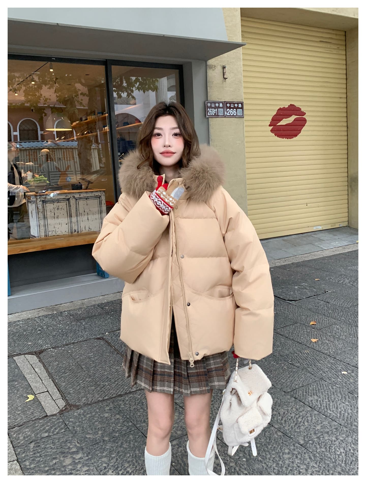 큰 모피 칼라 핑크색 후드 아래 면화 의류 여성 겨울 새로운 작은 키 달콤함 보온 클립 목화 진딧물 두꺼운 재킷 상세 이미지 22