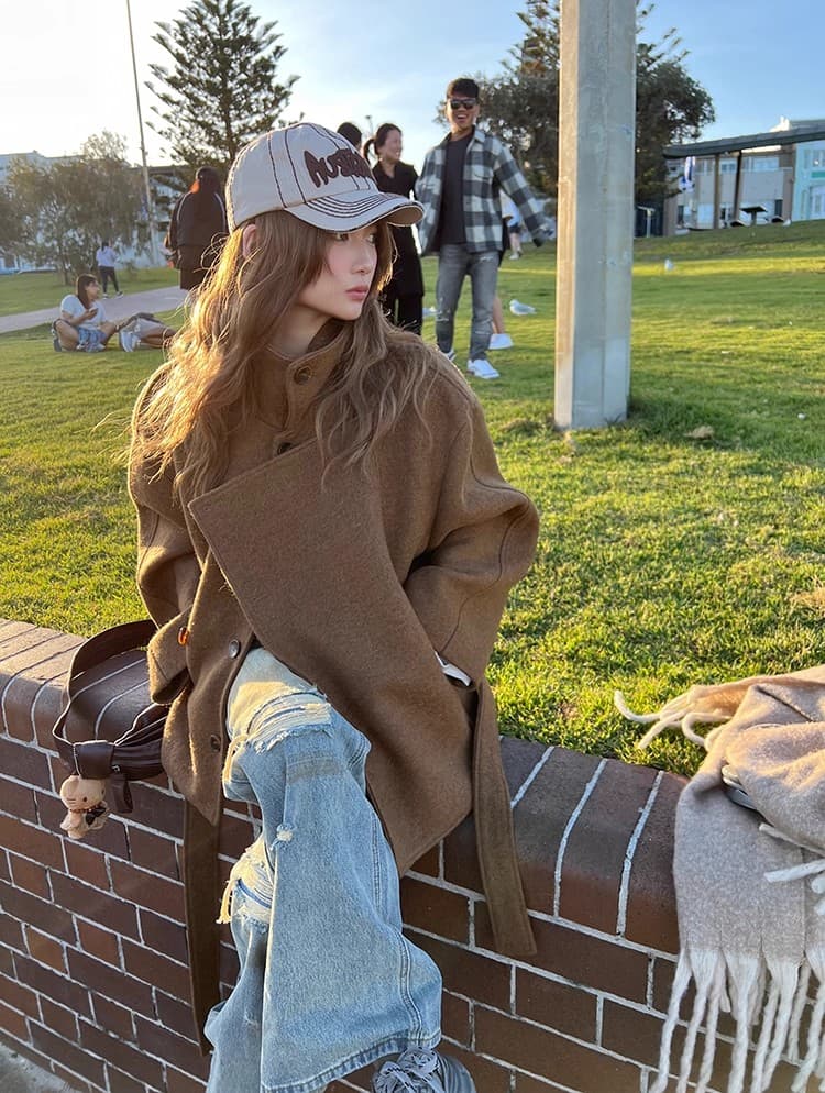 스탠드 칼라 모직 코트 여성 2026 새로운 가을 겨울철 고급 센스 작은 키 레이스업 허리 수축 쇼트 스타일 모직 외투 상세 이미지 22