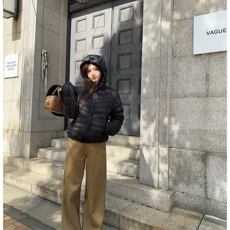 2026 한국 스타일 새로운 가벼운 무게 얇은 패션 쇼트 스타일 작은 키 아래 면화 의류 후드 다운 외투 여성 겨울 이미지 4