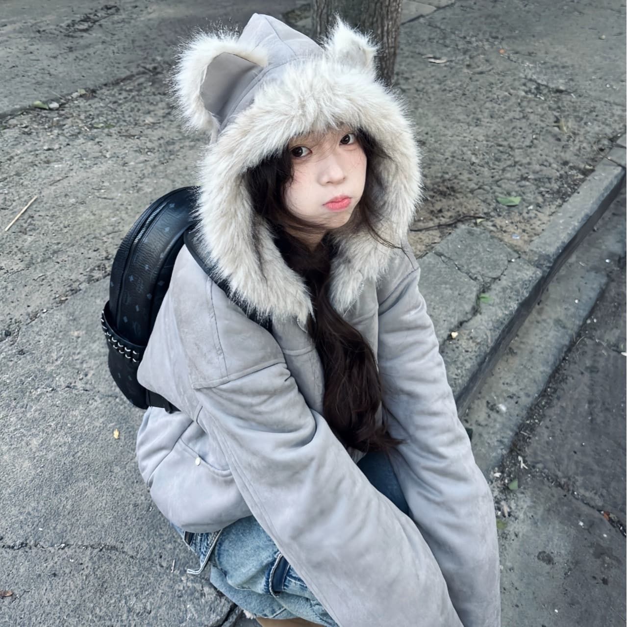 좌 산 조각 고양이 귀 머리 칼라 후드 면 의류 여성 겨울 새로운 아메리칸 쇼트 스타일 스웨이드 플리스 두꺼운 재킷 커플 이미지 6