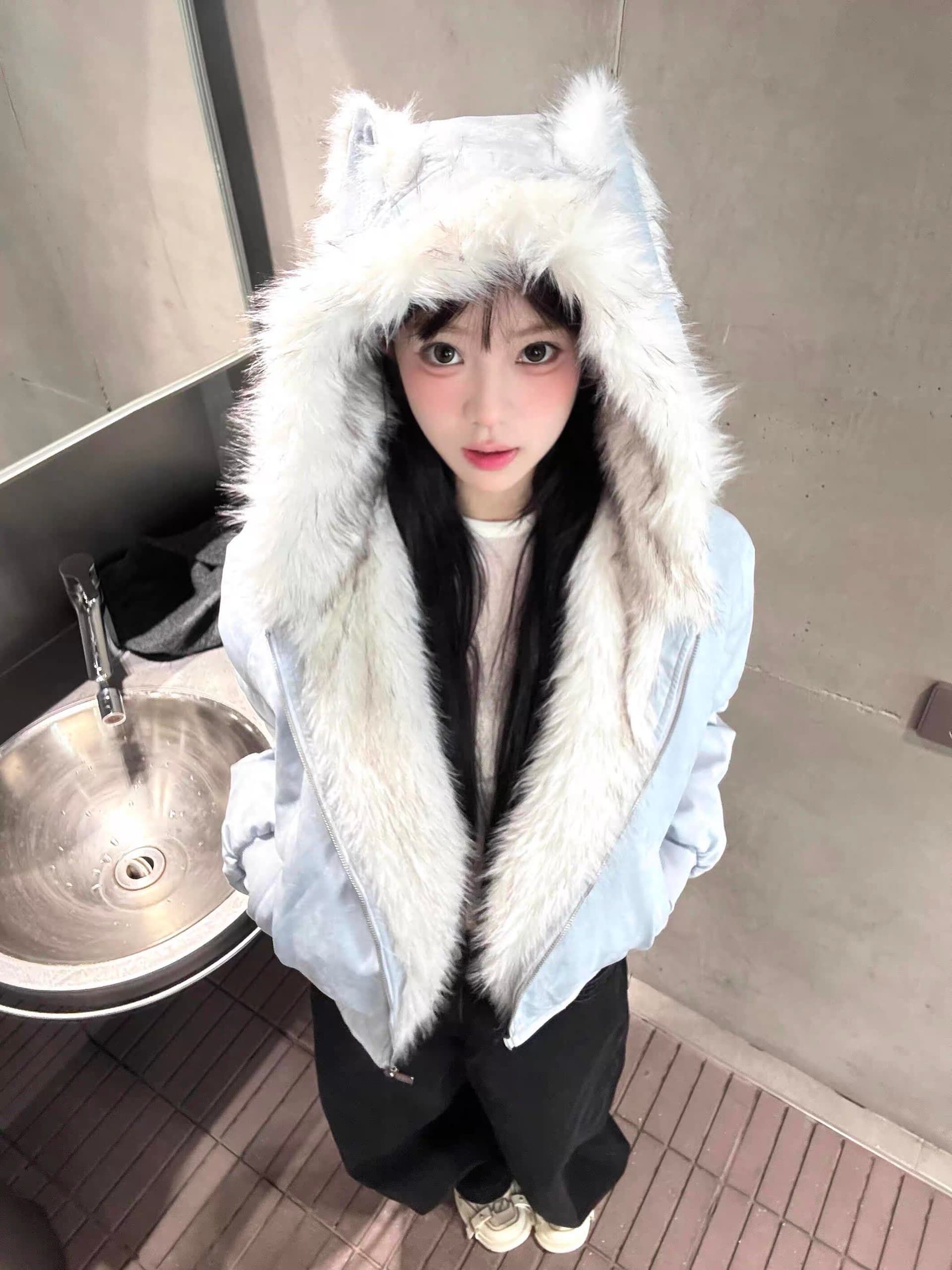 좌 산 조각 고양이 귀 머리 칼라 후드 면 의류 여성 겨울 새로운 아메리칸 쇼트 스타일 스웨이드 플리스 두꺼운 재킷 커플 상세 이미지 20