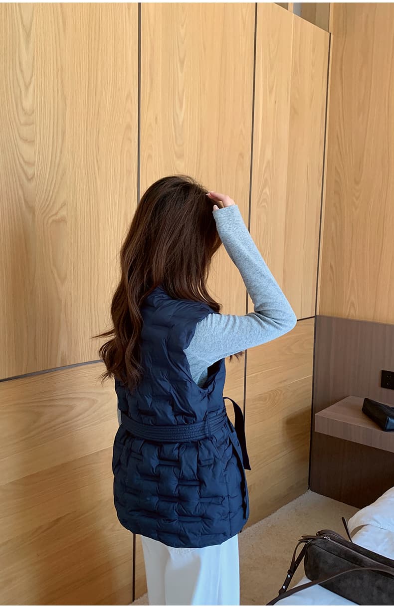 가을 겨울 조끼 압력 접착제 아래 면화 의류 여성 짧은 베스트 허리 수축 부서 벨트 몸매 가꾸기 조끼 자켓 상세 이미지 25