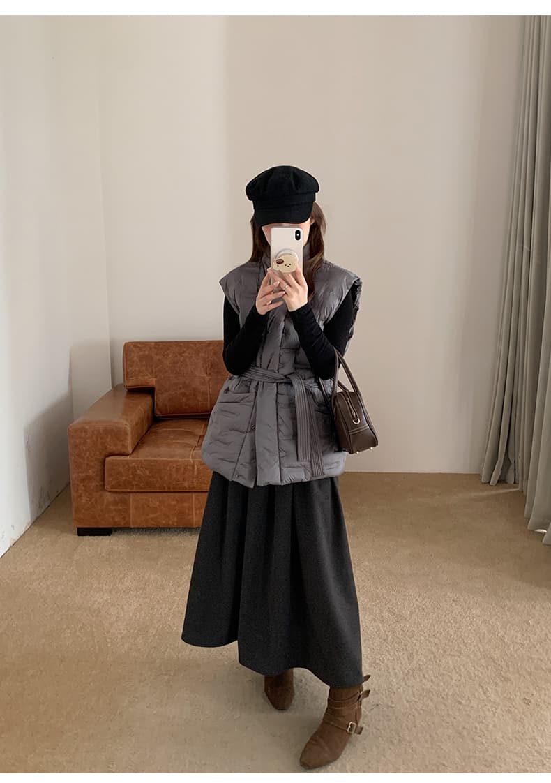 가을 겨울 조끼 압력 접착제 아래 면화 의류 여성 짧은 베스트 허리 수축 부서 벨트 몸매 가꾸기 조끼 자켓 상세 이미지 46