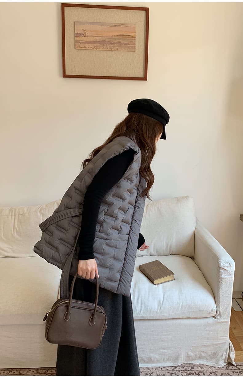 가을 겨울 조끼 압력 접착제 아래 면화 의류 여성 짧은 베스트 허리 수축 부서 벨트 몸매 가꾸기 조끼 자켓 상세 이미지 54