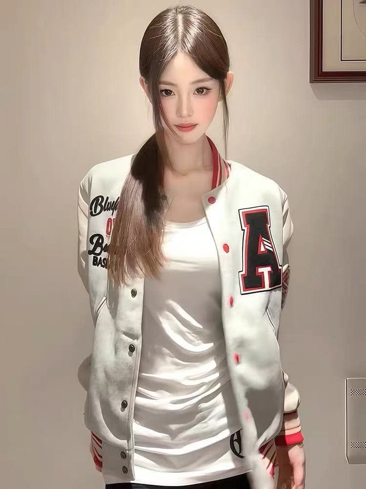 원본 원단 400g 원본 공예 색상 차이 없음 아메리칸 무거운 자수 야구 외투 가을 겨울 재킷 상세 이미지 3