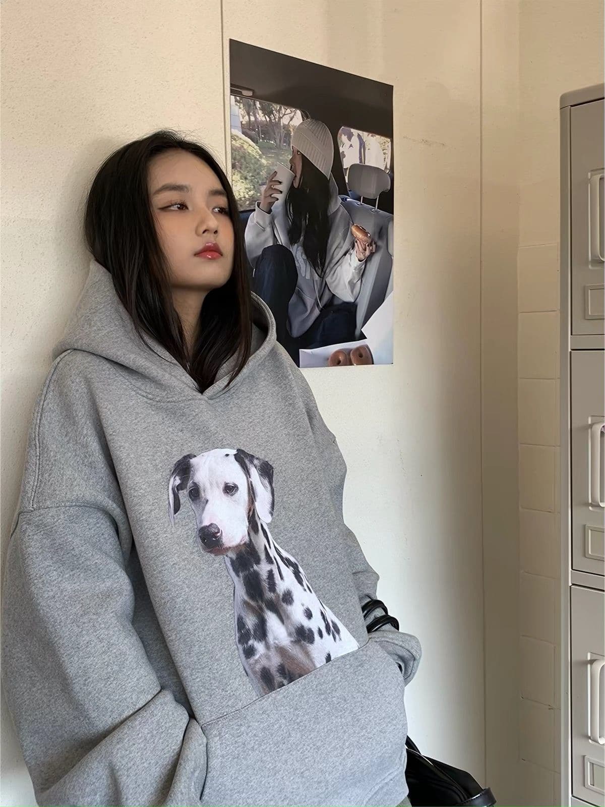 후아 면 복합 없음 모자 로프 있음 주머니 후드 티 스웨터 여성 얇은 스타일 털이 있는 상세 이미지 5