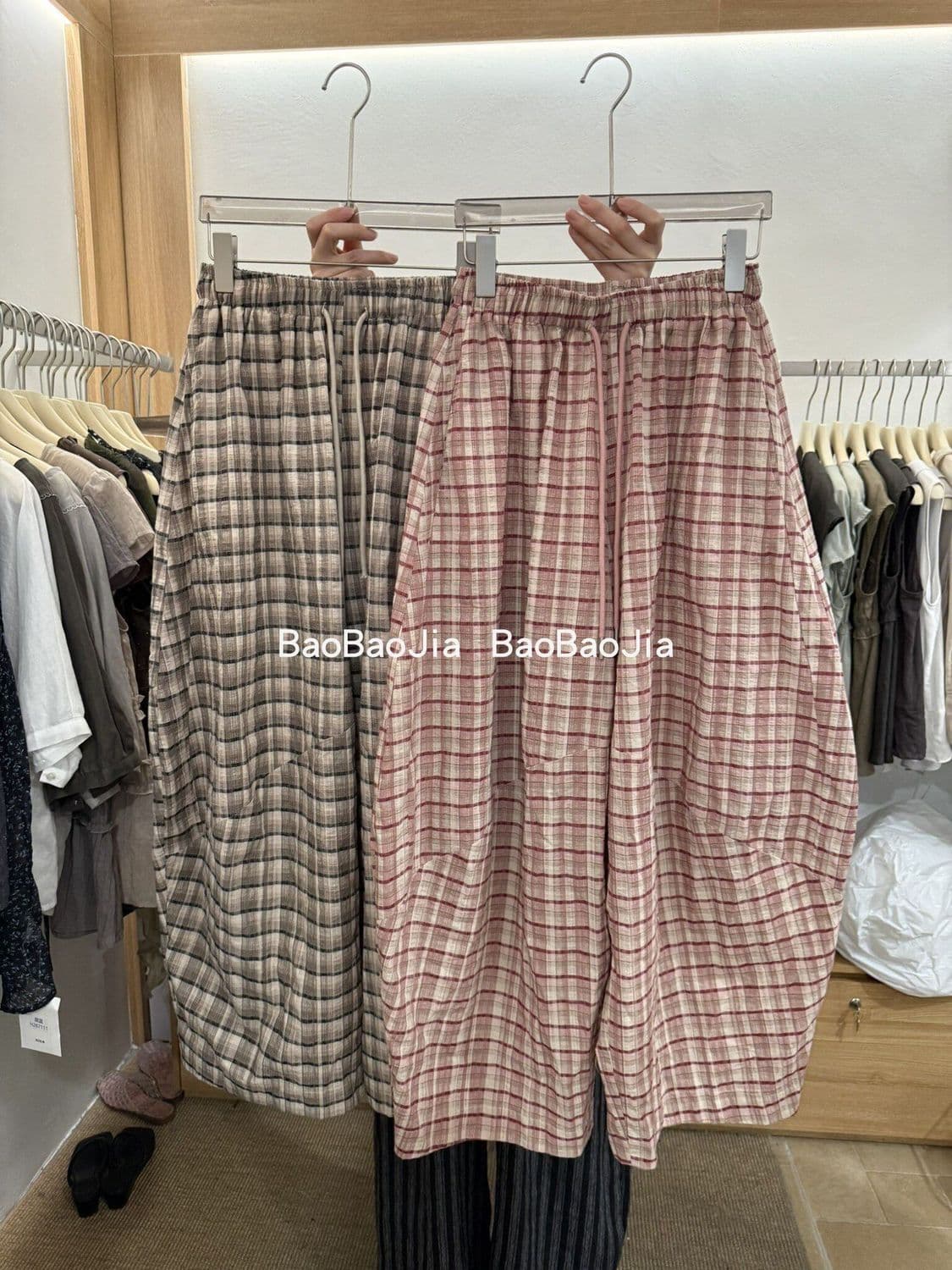 느긋한 바람 하이웨이스트 체크무늬 얇은 스타일 와이드 레깅스 바지 2026 여름 루즈핏 다용도 스트레이트 캐주얼 바지 상세 이미지 1