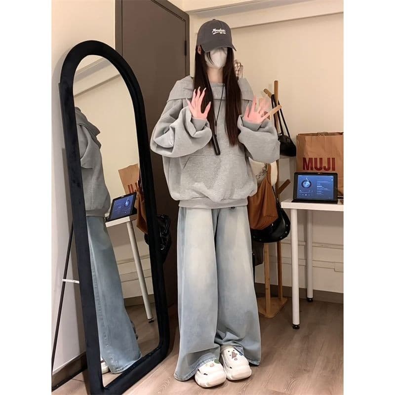 경관 그림 얇은 스타일 순수한 Mianhua 면 복합 우유 실크 후드티 여성 봄 가을 트렌디 디자인 센스 휘장 단색 맨위 상세 이미지 5