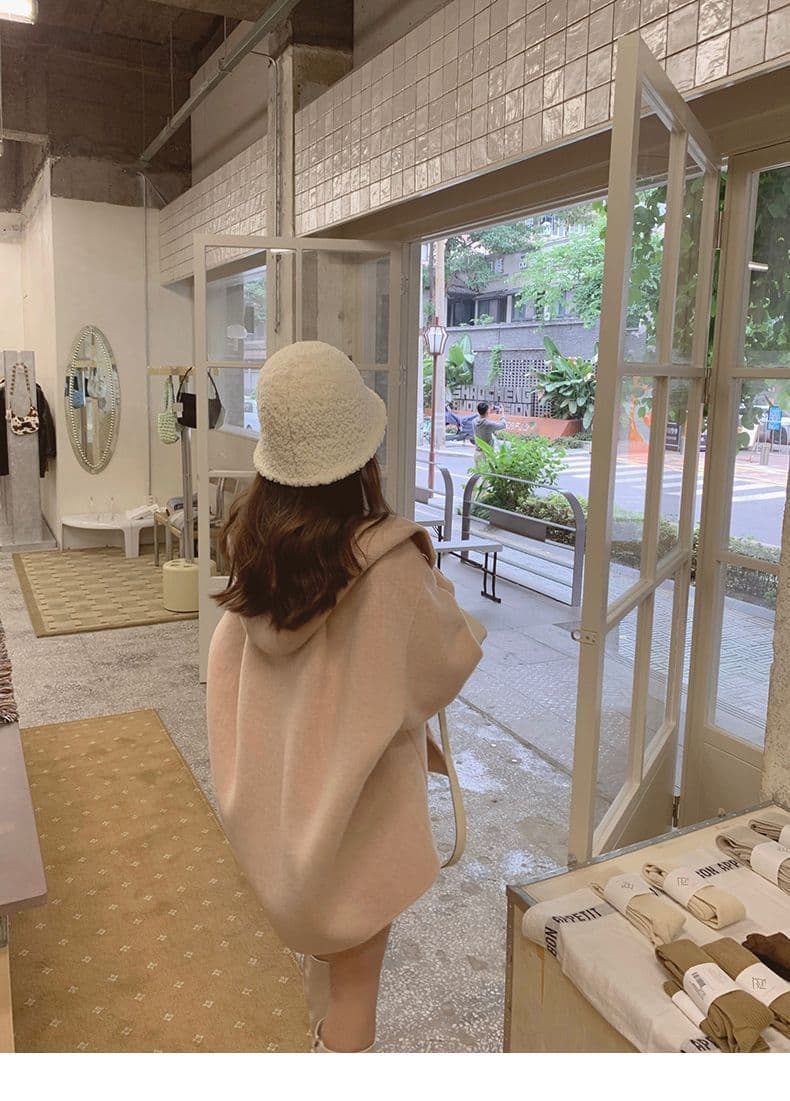 작은 샤넬 스타일 장미 핑크색 망토 모직 여성 코트 가을 겨울 2026 새로운 폭발 후드 양면 모직 코트 상세 이미지 8