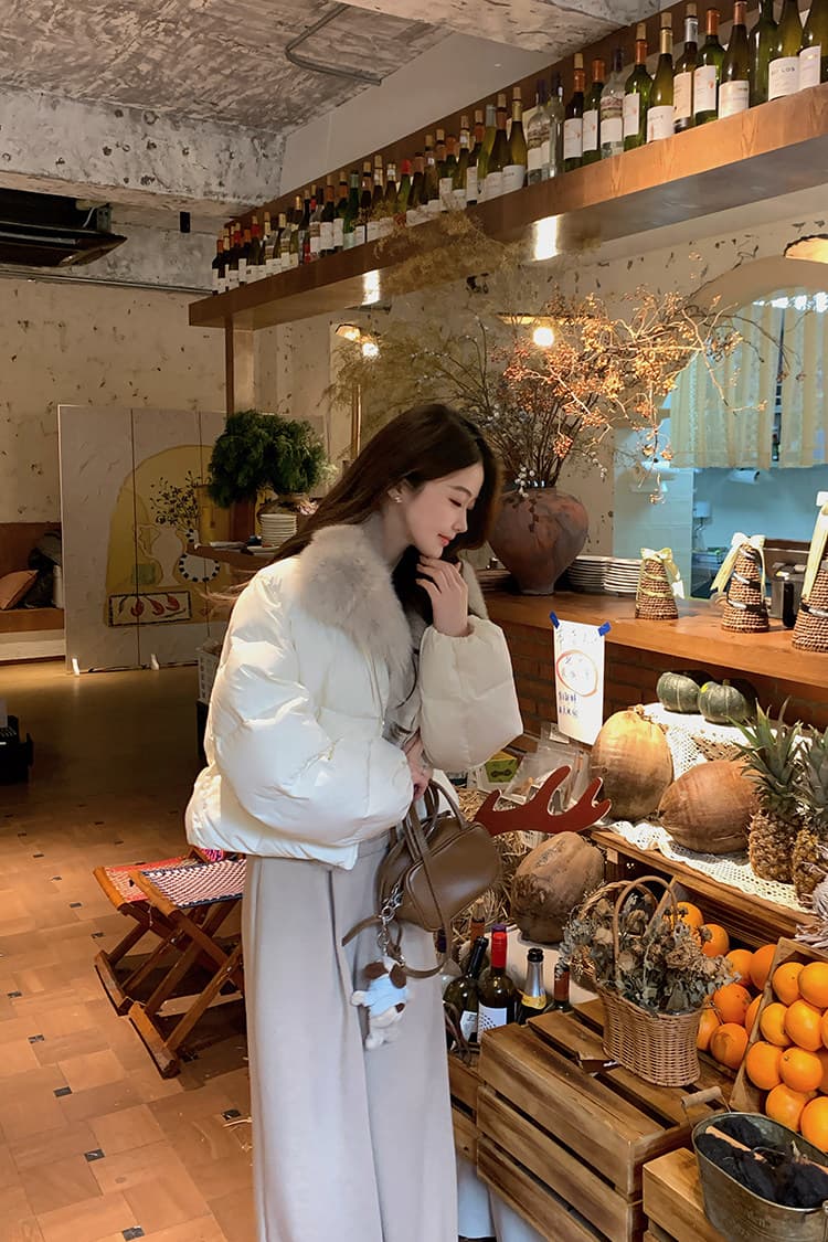 학원 패치워크 쇼트 스타일 아래 면화 의류 여성 모방 여우 모피 칼라 루즈핏 두꺼운 작은 키 한국 스타일 빵 외투 상세 이미지 20
