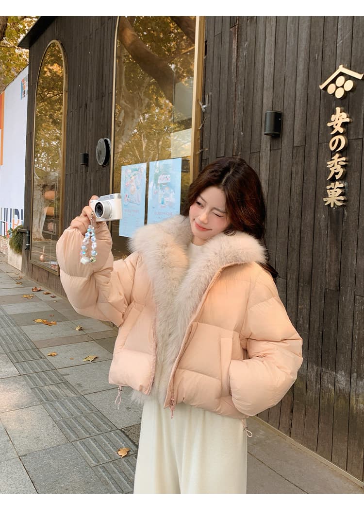 학원 패치워크 쇼트 스타일 아래 면화 의류 여성 모방 여우 모피 칼라 루즈핏 두꺼운 작은 키 한국 스타일 빵 외투 상세 이미지 56