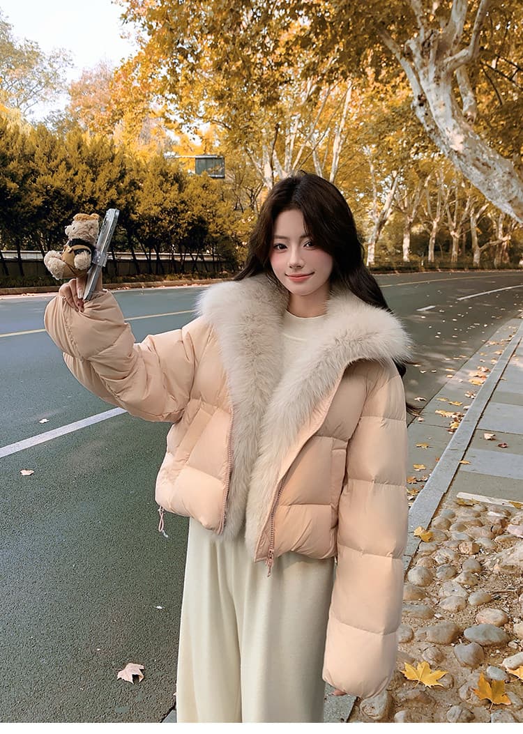 학원 패치워크 쇼트 스타일 아래 면화 의류 여성 모방 여우 모피 칼라 루즈핏 두꺼운 작은 키 한국 스타일 빵 외투 상세 이미지 58