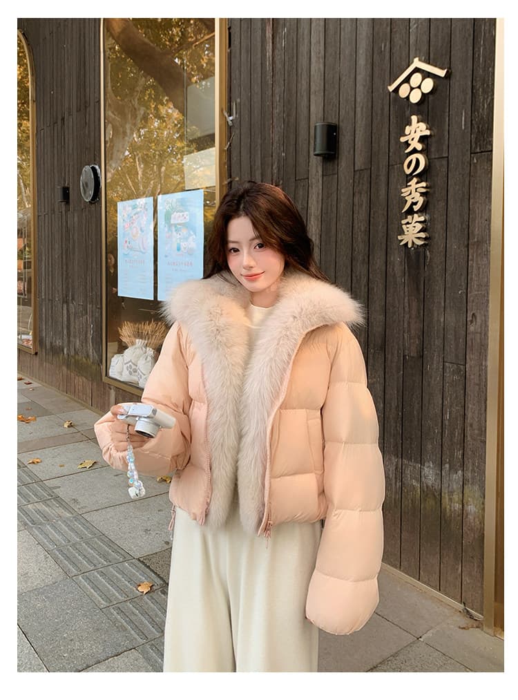 학원 패치워크 쇼트 스타일 아래 면화 의류 여성 모방 여우 모피 칼라 루즈핏 두꺼운 작은 키 한국 스타일 빵 외투 상세 이미지 59