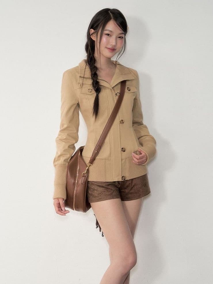 아메리칸 레트로 스탠드 칼라 워크웨어 재킷 여성 코트 가을 새로운 디자인 센스 몸매 가꾸기 슬림해 보이는 지퍼 맨위 오픈 가디건 상세 이미지 7