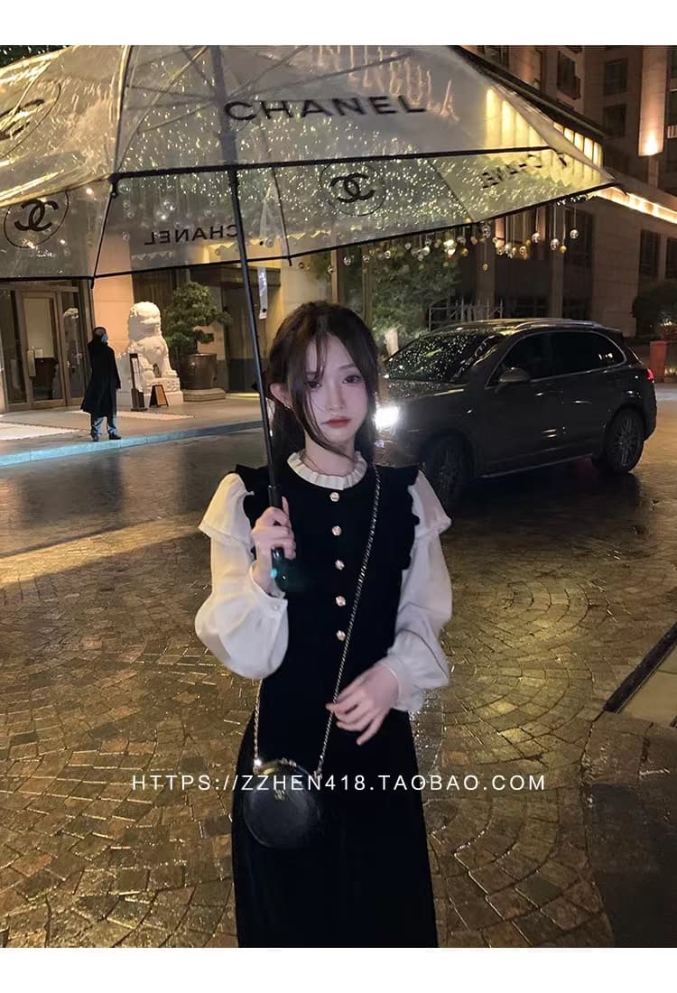 작은 샤넬 스타일 벨벳 여성 드레스 봄 가을 2026 새로운 치마 인사이드 가져 가라. 고급 센스 프랑스식 롱 스커트 미니멀리즘 패션 상세 이미지 6